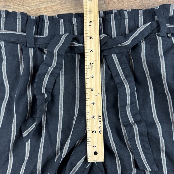 J. JILL Stretch Linen,  Black/Multi Stripe, Belted Pants. Size: Petite Medium - Picture 7 of 10